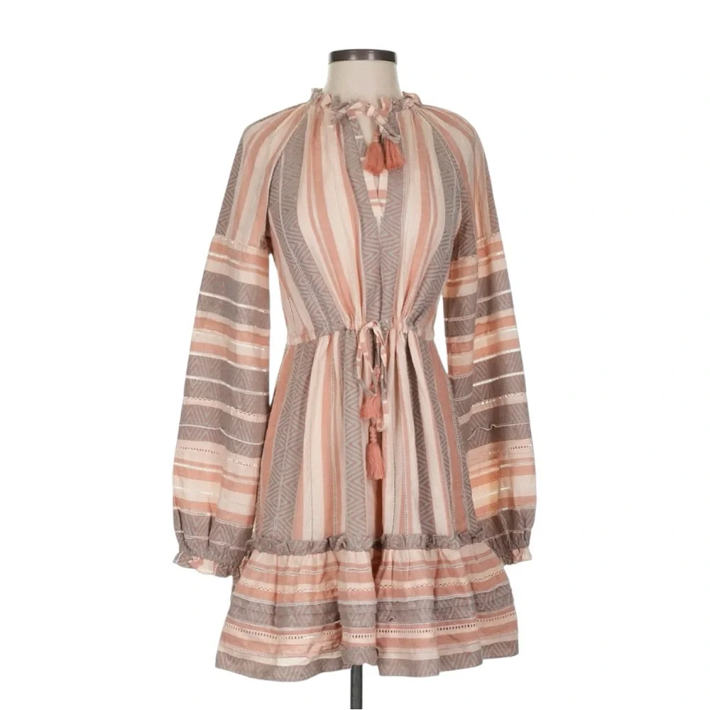 🌿 Veronica Beard Striped Cotton Mini‎ Dress | Tassel Tie | Boho Chic | Small